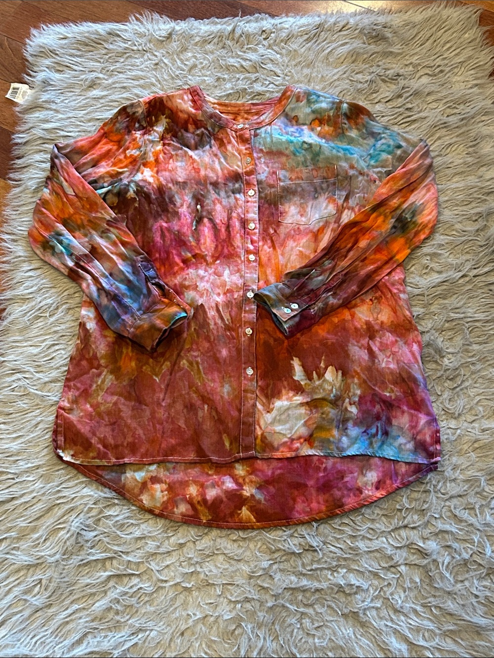 Sigrid Olsen Linen Women's Multicolor Tie-Dye‎ Button Front Blouse